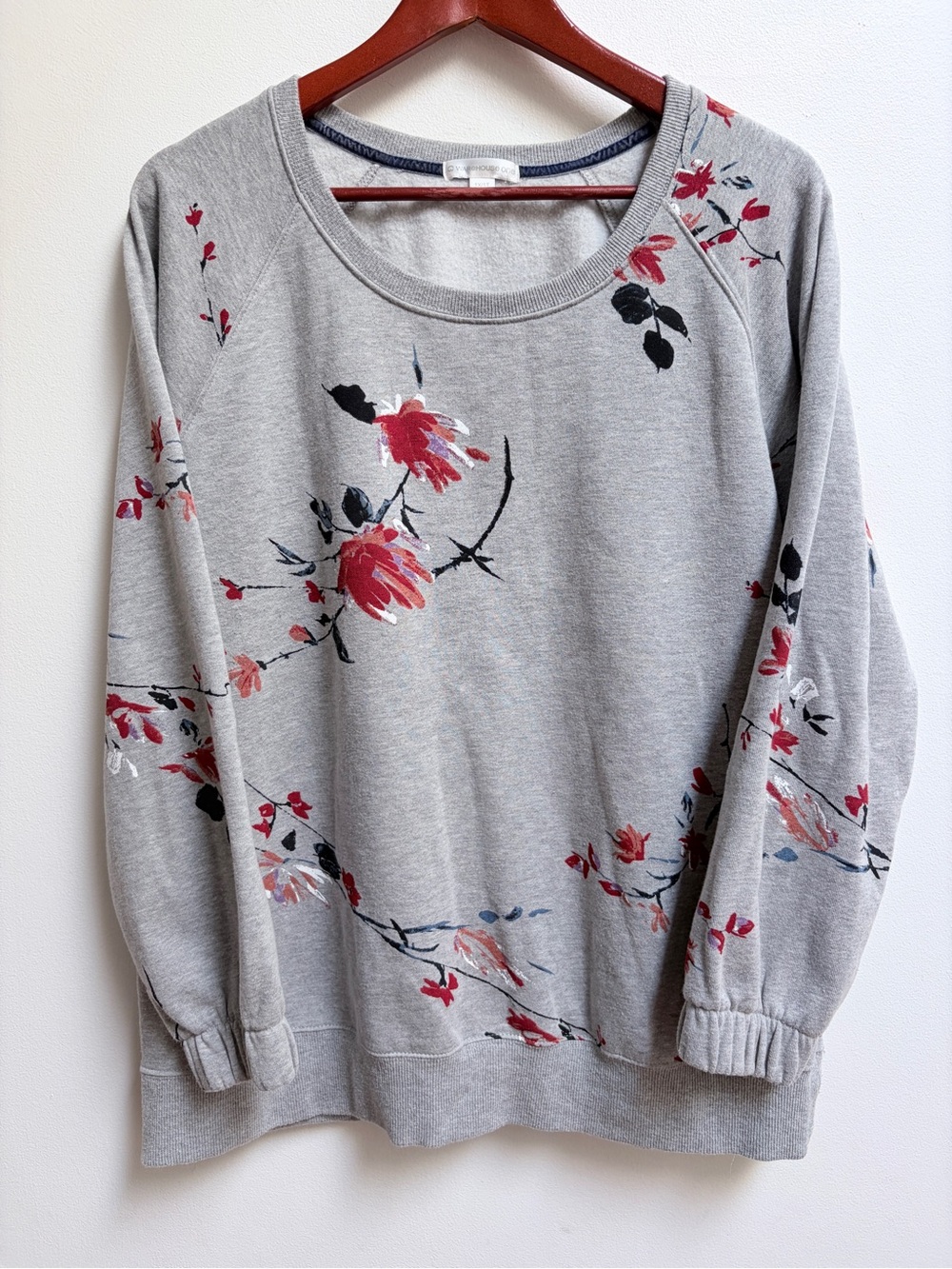 Warehouse One Women's Grey Floral Pullover Sweater 1X